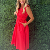 Front-Tie Smocked Detail Midi Dress
