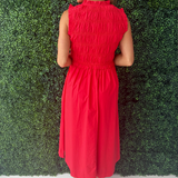 Front-Tie Smocked Detail Midi Dress