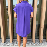 Drop Shoulder Button Up Woven Shirt Dress