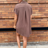 Drop Shoulder Button Up Woven Shirt Dress