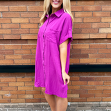 Drop Shoulder Button Up Woven Shirt Dress