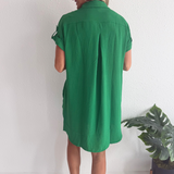 Drop Shoulder Button Up Woven Shirt Dress