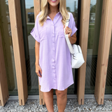Drop Shoulder Button Up Woven Shirt Dress