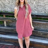 Drop Shoulder Button Up Woven Shirt Dress