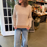 Two Toned Color Trimmed Long Sleeve Crew Neck