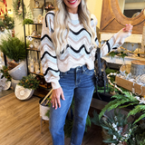 Multi Color Wavy Stripe Scallop Hem Sweater Top