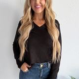 Long Sleeve Vneck Knit Top w/ Shirring
