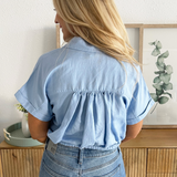 Short Sleeve Button Up Tie Front Shirt