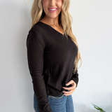 Long Sleeve Vneck Knit Top w/ Shirring