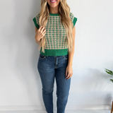 Sleeveless Check Tweed Knit Sweater Top