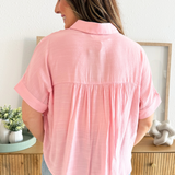 Solid Short Sleeve Button Down Top