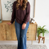 Isley Long Sleeve Button Shirt w/ Neck Ruffle