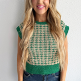 Sleeveless Check Tweed Knit Sweater Top