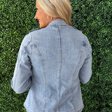 Woven Denim Jacket with Gold Button Detail