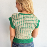 Sleeveless Check Tweed Knit Sweater Top