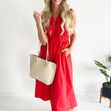 Front-Tie Smocked Detail Midi Dress