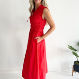 Front-Tie Smocked Detail Midi Dress
