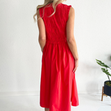 Front-Tie Smocked Detail Midi Dress