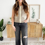 Front Pocket Crew Neck Sweater Vest