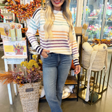 Multi Color Stripe Crew Neck Pullover Sweater