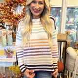 Multi Color Stripe Crew Neck Pullover Sweater
