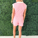 Drop Shoulder Front Half Zip Romper with Pockets