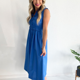 Front-Tie Smocked Detail Midi Dress