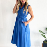 Front-Tie Smocked Detail Midi Dress