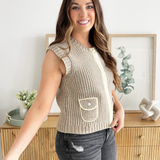 Front Pocket Crew Neck Sweater Vest
