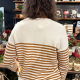 Striped Chest Pocket Crew Neck Pullover Sweater