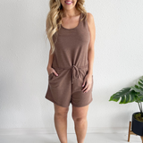 Drawstring Waist Sleeveless Romper with Side Pockets