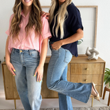 Solid Short Sleeve Button Down Top