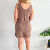 Drawstring Waist Sleeveless Romper with Side Pockets