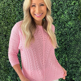 3/4 Sleeve Crochet Pullover Sweater