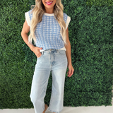 Sleeveless Check Tweed Knit Sweater Top