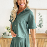 Open Collar Safari Short Sleeve Button Up Top