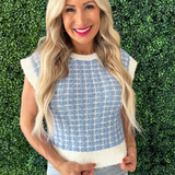 Sleeveless Check Tweed Knit Sweater Top