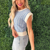 Sleeveless Check Tweed Knit Sweater Top
