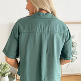Open Collar Safari Short Sleeve Button Up Top