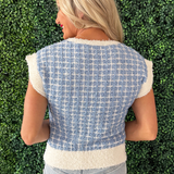 Sleeveless Check Tweed Knit Sweater Top