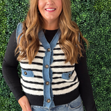 Denim Trim Knit Cardigan