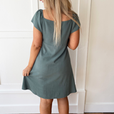 Flutter Sleeve Square Neck Button Down Dress