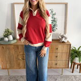 French Terry Collared Color Block Henley Top