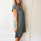 Flutter Sleeve Square Neck Button Down Dress