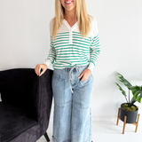 Half Button Striped Long Sleeve