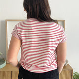 Short Sleeve Pinstripe Crew Neck Top