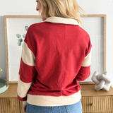 French Terry Collared Color Block Henley Top