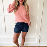 Textured Sleeve Crew Neck Sweater