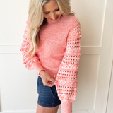 Textured Sleeve Crew Neck Sweater