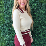 Collared Three Button Long Sleeve Top